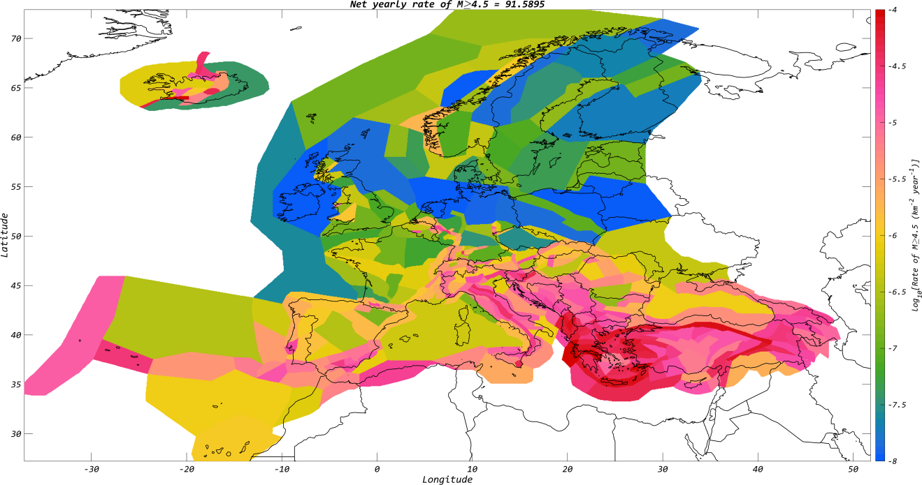 ESHM20 Seismogenic Models–Cumulative Earthquake M>4.5